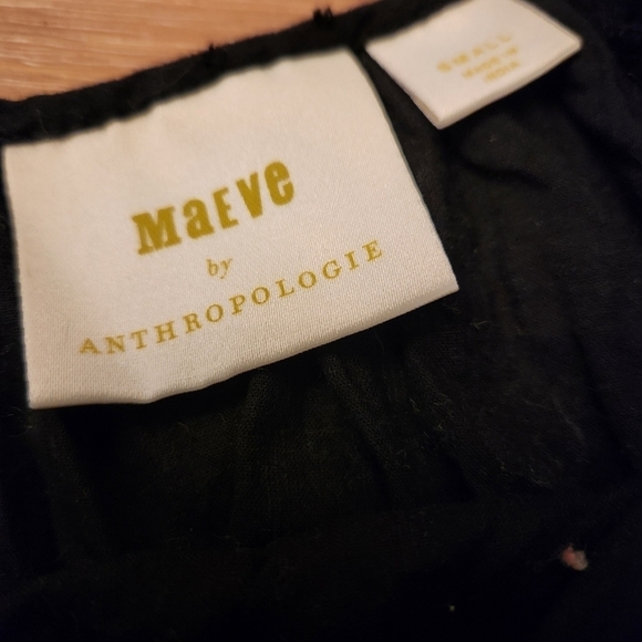 Maeve by Anthropologie Puff Sleeve Black Blouse - Size Small 😎 Peasant Bohemian - Picture 2 of 5